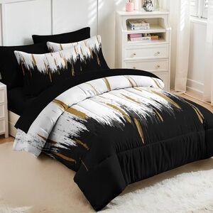 Black Gold Abstract Oil Painting Bedding Set Comforter Sheet Pillowcases Shams